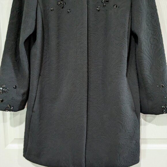 Chico's Women's Beaded Coat Black Size 1 (Small), Textured Pattern, Pleated Back - Picture 5 of 15